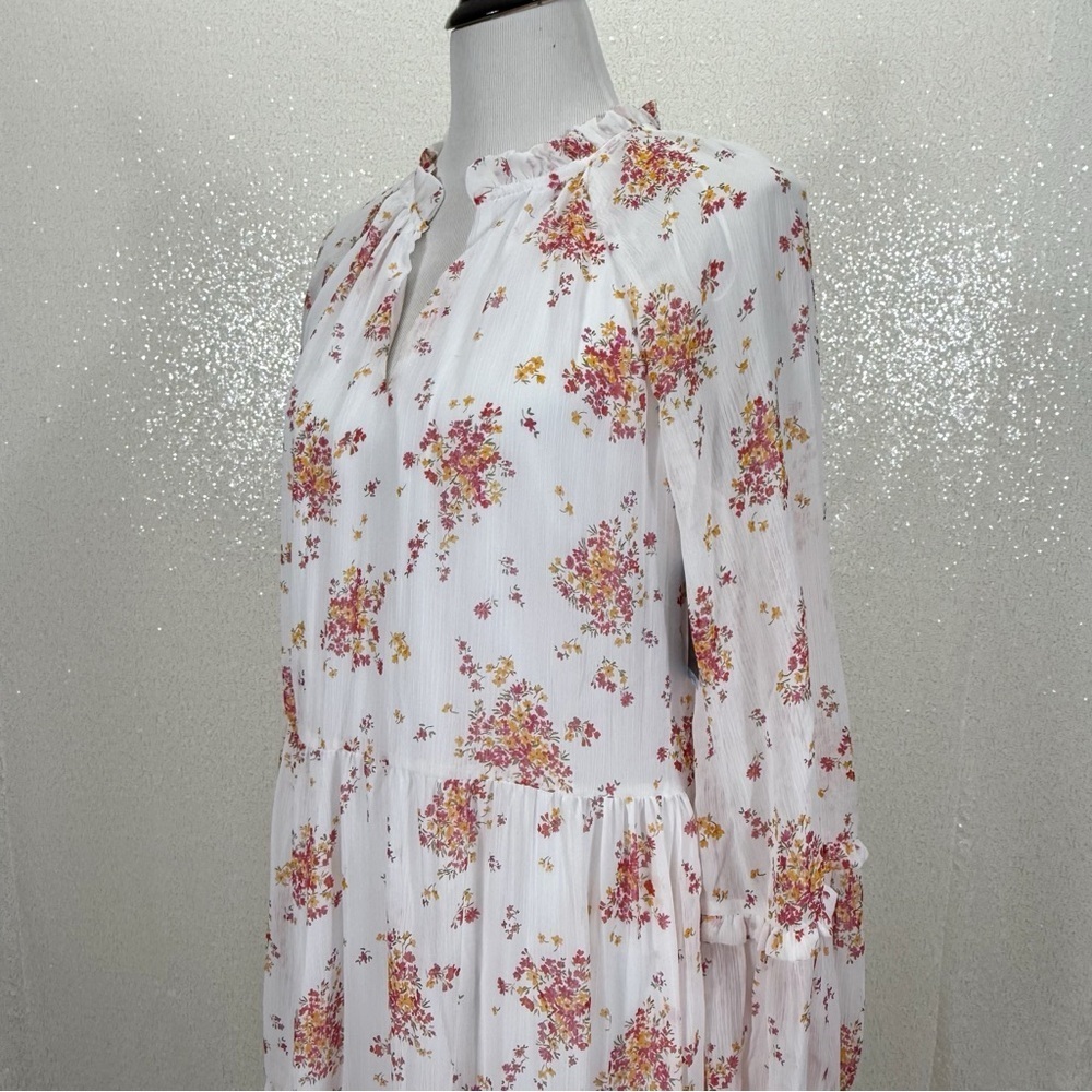 Vince Camuto Floral Dress Womens L Long Sleeve V Neck Tiered Ruffle Boho - Picture 7 of 13